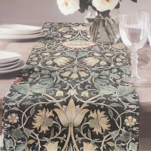 Morris & Co Dark Green Lodden Table Runner Flower Floral Garden 16x90 Reversible